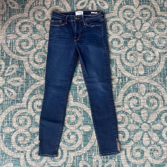 FRAME Le Skinny de Jeanne Dark Wash Ankle Zip Denim Jeans‎ - Size 27 - Picture 2 of 10